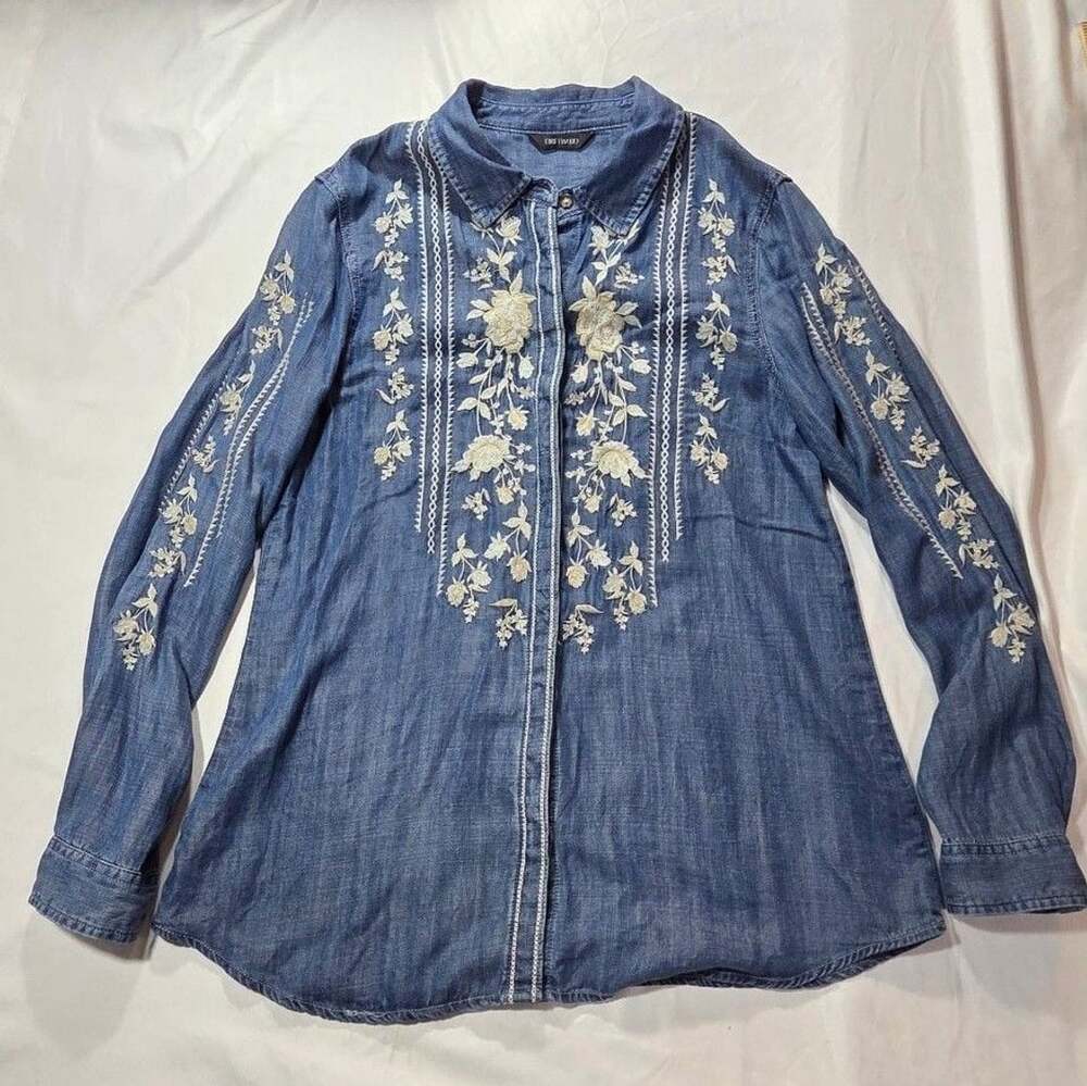 Driftwood Auger Falls Shirt XS Blue Embroidered Denim